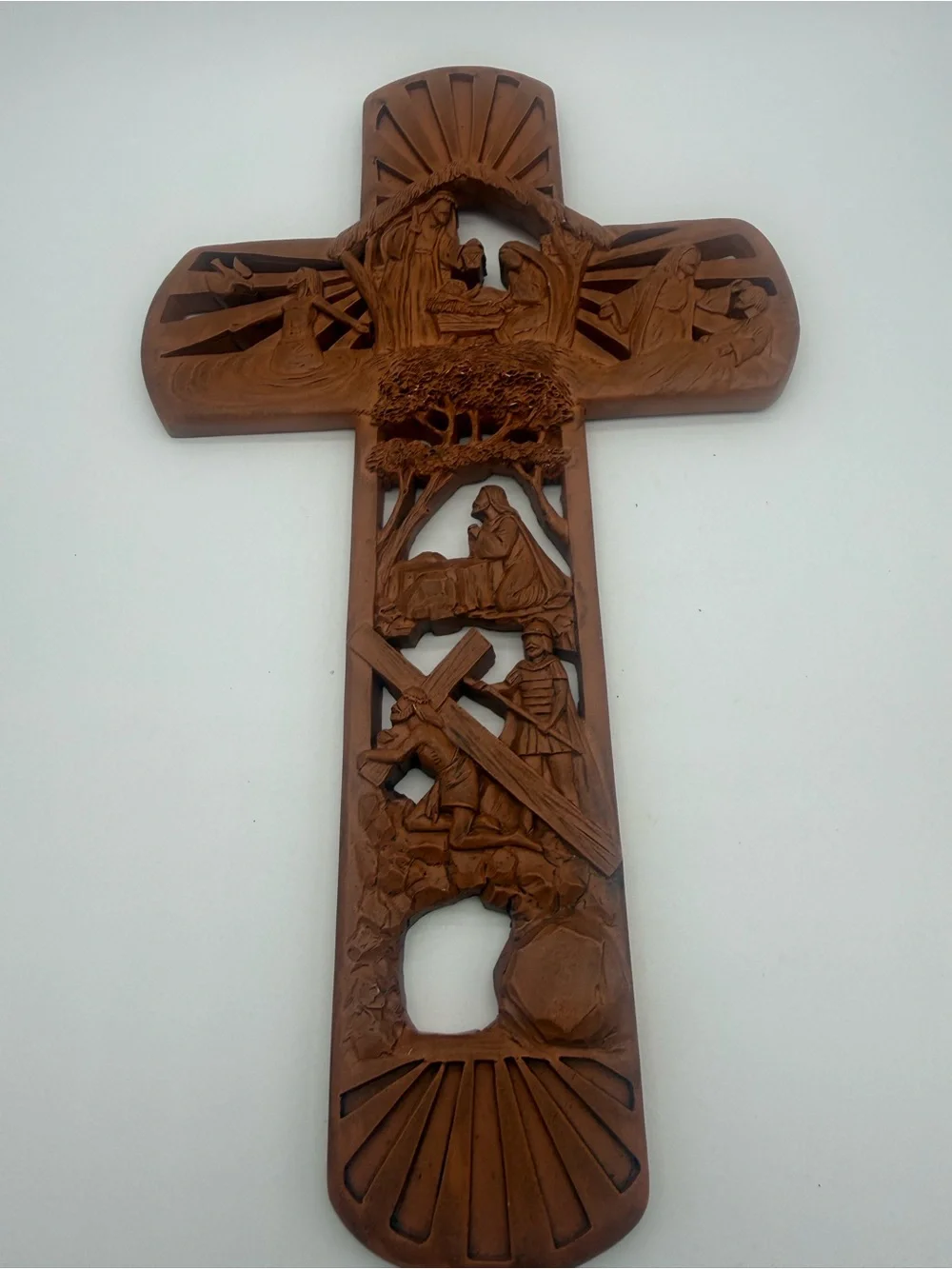 Dicksons Carved Details Woodgrain Resin Cross Life Story of Christ 12”x7” Wall